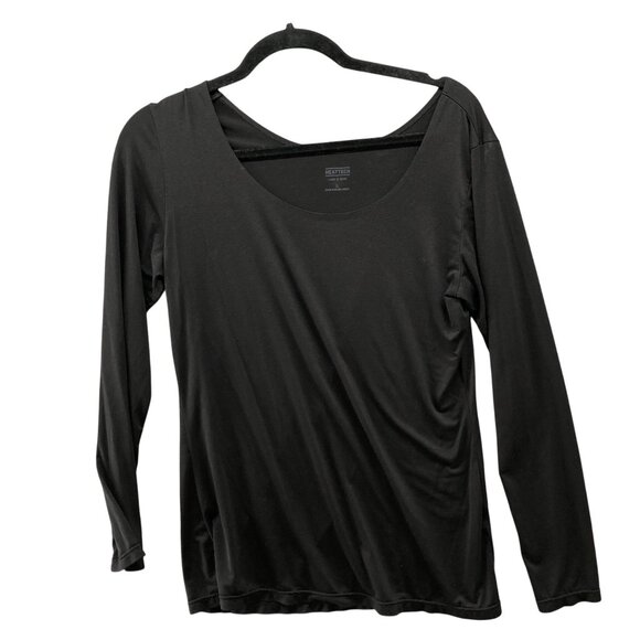 Uniqlo Heattech Scoop Neck Long Sleeve T Shirt Womens L Black Layering - Picture 1 of 8